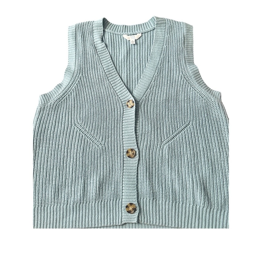 Time and Tru Light Blue Knit V-Neck Button-Front Sweater Vest